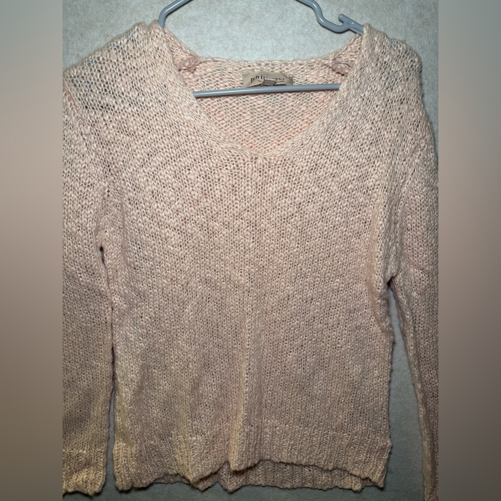 Philosophy Light Pink Knit V Neck Sweater, Women Size S - Picture 2 of 9